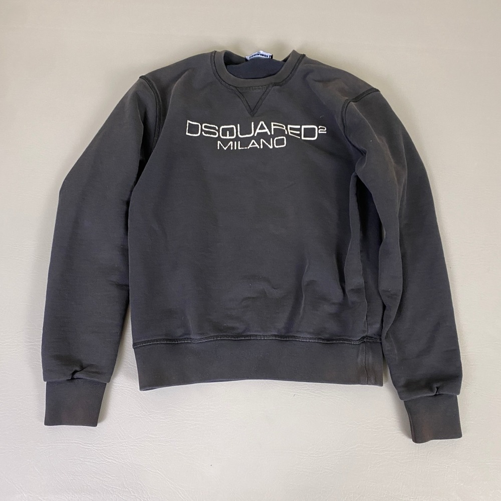 DSQUARED2 MILANO Sweatshirt Youth 14Y Charcoal Gray Cotton Crew Neck *Faded*‎